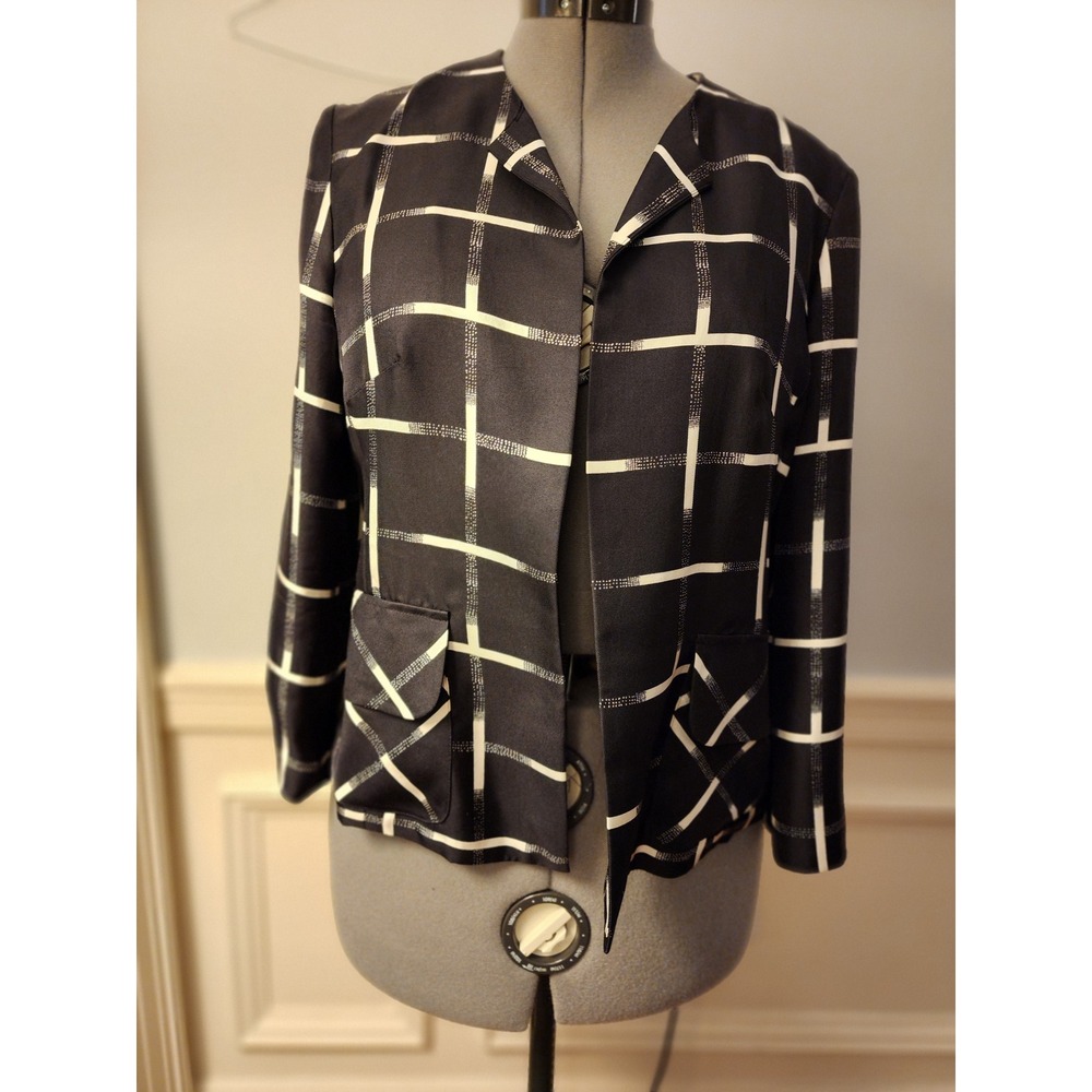 Pendleton Womens Silk Blazer Sz 12 Open Front Jacket Career Pockets